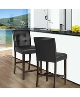 Set of 2 Pvc Leather Bar Stools with Solid Wood Legs