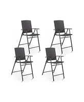 Sugift Set of 4 Folding Rattan Bar Chairs with Footrests and Armrests for Outdoors and Indoors