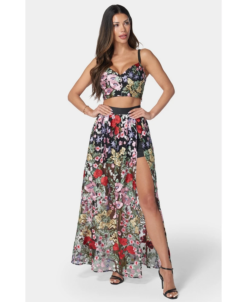 bebe Women's Floral Embroidered Two Piece Set