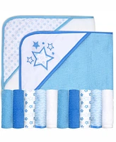 Tendertyme Baby Boys and Girls Stars 2 Pack Hooded Bath Towel Wash Cloth Set