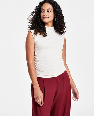 Bar Iii Petite Side-Ruched Mock-Neck Sleeveless Top, Created for Macy's