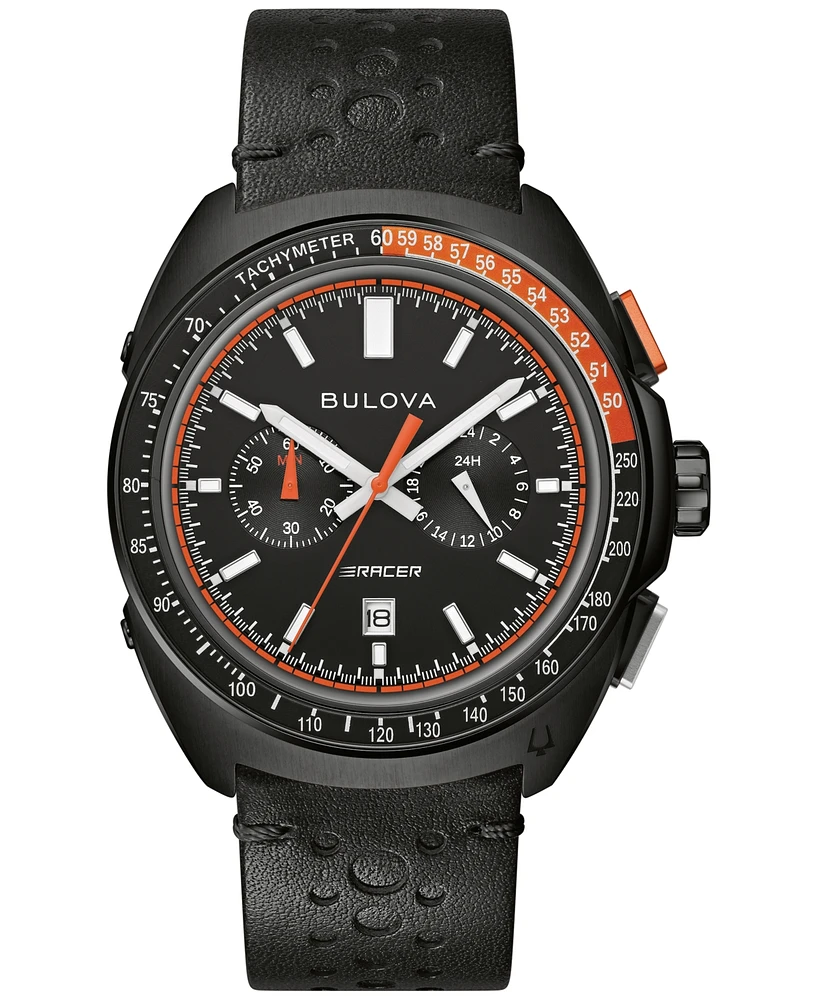 Bulova Men's Chronograph Racer Black Leather Strap Watch 42mm