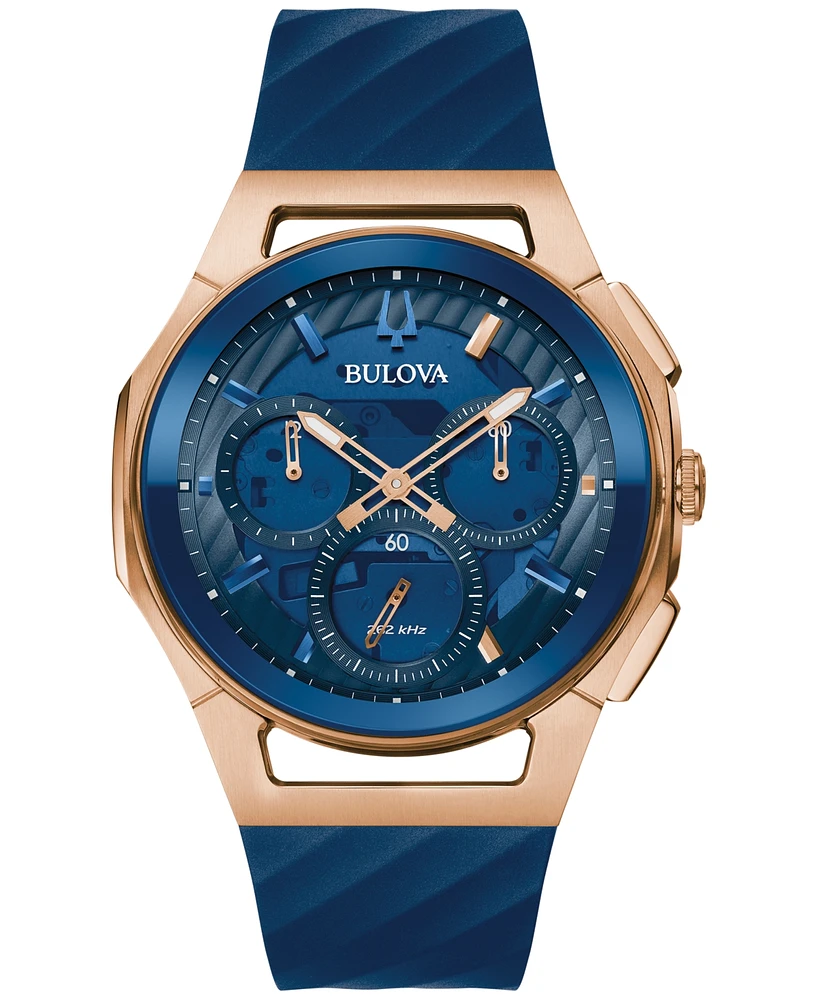 Bulova Men's Chronograph Marc Anthony Curv Blue Epdm Rubber Strap Watch 44mm