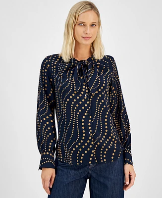 Tommy Hilfiger Women's Printed Tie-Neck Button-Front Blouse