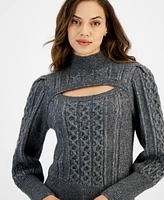 Tommy Hilfiger Women's Cable-Knit Keyhole Mock-Neck Sweater