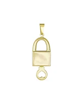 Bling Jewelry 14K YellowGold Love Words Message Lock Key Heart Pendant Necklace Pendant Necklace For Women No Chain