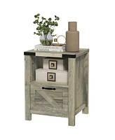 Homcom Wooden Freestanding Industrial Side Table with Multiple Storage Solutions, Grey