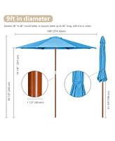 Yescom 9' ft Patio Umbrella Wood Pulley Control Market Outdoor Yard Beach Bar Garden