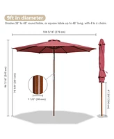 9ft Wooden Patio Umbrella 8 Ribs Outdoor Garden Parasol Beach Sunshade Easy Tilt