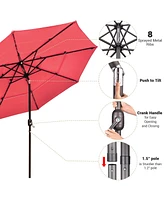 Yescom 3 Tier Patio Umbrella with Solar Led Crank Tilt Button Outdoor Table Yard