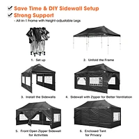 10x20FT Canopy Wedding Party Tent Pop Up Folding Gazebo Outdoor w/ 4 Sidewalls & Bag Black