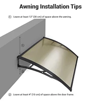 Yescom 40"x40" Door Window Awning Whole One-piece Polycarbonate UV50+ Outdoor Rain Snow Protection Patio Brown Board