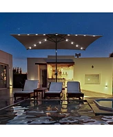 Yescom 10x6.5FT Rectangle Outdoor Solar Led Patio Umbrella with Crank Tilt for Table Market Yard Deck Pool Party Brown