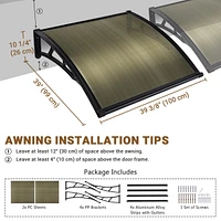 Yescom 2Pcs 40"X40" Window Patio Awning Door Canopy Polycarbonate Anti-UV50+ Cover Outdoor Rain Snow Protection Brown
