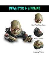 Animated Crawling Baby Zombie Scary Ghost Doll Halloween Decor Sound Sensor Flashing Eyes