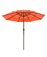 10 Ft 3 Tier Patio Umbrella with Protective Cover Crank Push to Tilt Hotel