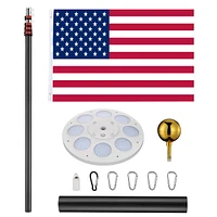 Yescom Black 25Ft Telescopic Flag Pole Kit with 136 Led Solar Light 3'x5' Flag Set for Commercial Residential Outdoor