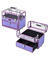 Byootique 2in1 Nail Polish Organizer Rolling Makeup Train Case Manicure Purple