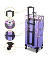 Byootique 2in1 Nail Polish Organizer Rolling Makeup Train Case Manicure Purple