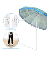 Yescom 7 Ft Striped Outdoor Umbrella Uv Protection Sunshade Tilt Sand Anchor