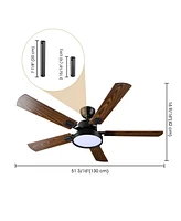 DELight 52" Ceiling Fan with Light Remote 6 Speed Led Chandelier Lamp Reversible Bedroom