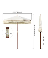 LAGarden 7' Patio Beige Umbrella with Tassels UPF50+ Boho Style 5-Year-Non-Fading for Outdoor,Model:BH7W-01P