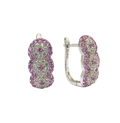 Suzy Levian New York Pink Sapphire & Lab-Grown White Sapphire Floral Huggie Hoop Earrings in Sterling Silver by Suzy Levian