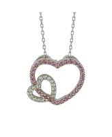 Suzy Levian New York Pink Sapphire & Lab-Grown White Sapphire Double Heart Pendant Necklace in Sterling Silver by Suzy Levian