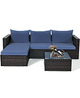 Sugift 5 Pieces Patio Rattan Sectional Furniture Set with Cushions and Coffee Table