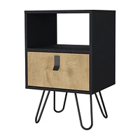 Fm Furniture Kimball Nightstand, Ample Storage Design with Hairpin Legs, Drawer an Open Shelf