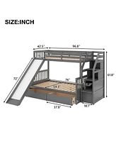 Streamdale Furniture Twin Over Full Bunk Bed With Drawers, Storage And Slide, Multifunction