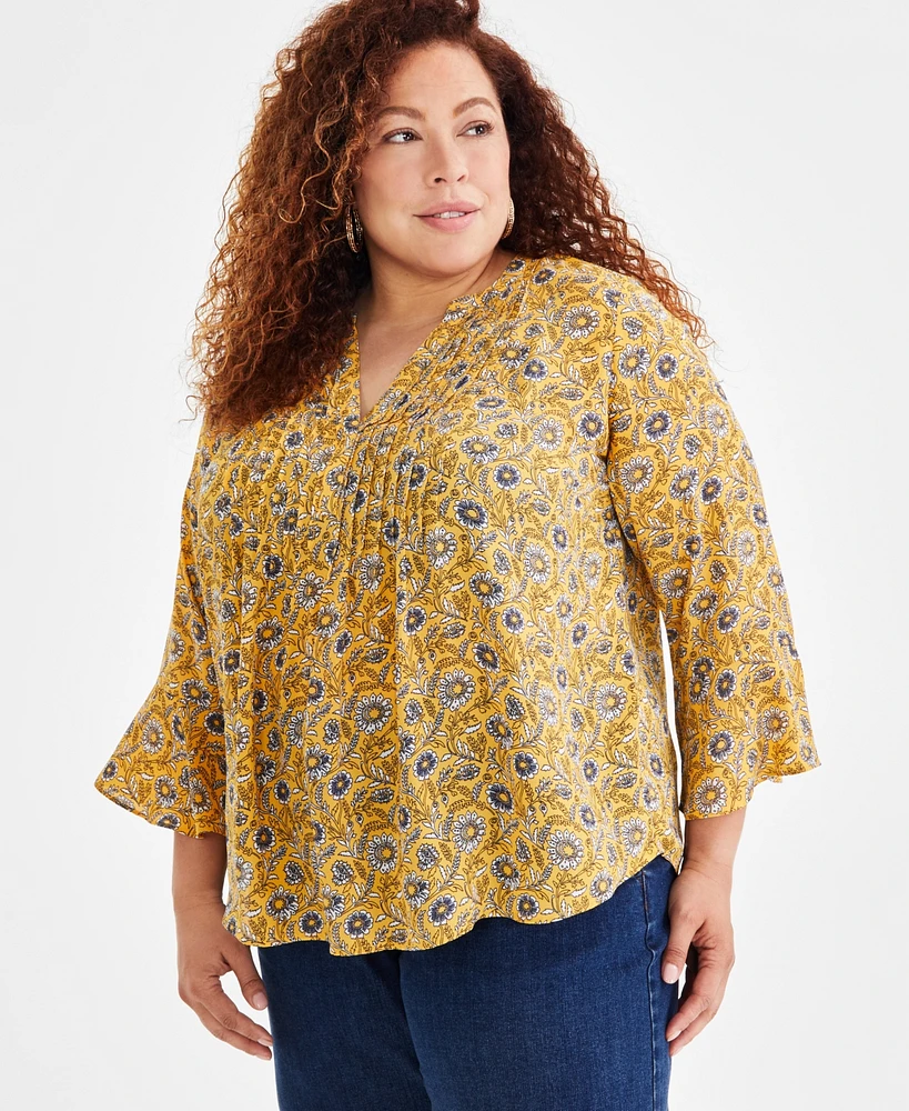 Style & Co Plus Size 3/4-Sleeve Pintuck Top, Created for Macy's