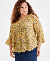 Style & Co Plus 3/4-Sleeve Pintuck Top, Created for Macy's