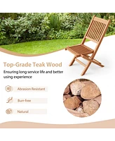 Teak Wood Patio Folding Dining Chair with Slatted Seat