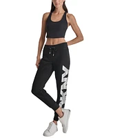 Dkny Women's Exploded Logo Cuff Fleece Jogger Sweatpants