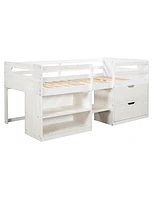 Streamdale Furniture Twin Size Loft Bed With Two Shelves And Two Drawers