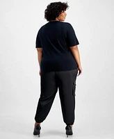 I.N.C. International Concepts Plus Size Embellished Cotton T Shirt Belted High Rise Satin Cargo Pants Created For Macys