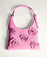 Mango Women's Flowers Detail Leather Shoulder Bag