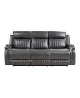 Homelegance White Label Wallstone 82" Double Reclining Sofa with Drop-Down Cup Holder