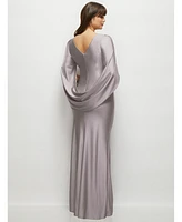 After Six Plus Draped Stretch Satin Maxi Dress with Built-in Capelet