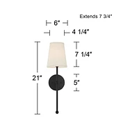 Elena Modern Wall Light Sconce Matte Black Metal Hardwired 6" Fixture Cream Linen Tall Drum Shade for Bedroom Bedside Living Room Hallway Dining House