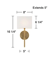 Favre au Modern Wall Sconce Lighting Warm Brass Gold Hardwired 16 1/4" High Fixture Rectangular Linen Shade for Bedroom Bedside Living Room Home Hallw