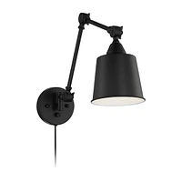 Mendes Modern Industrial Swing Arm Adjustable Wall Mounted Lamps Set of 2 Black Metal Plug-In Down Light Fixture Bedroom Bedside House Reading Living