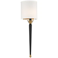 Arletta Modern Wall Sconce Lighting Black Brass Metal Hardwired 7 1/2" Wide Fixture Off-White Linen Shade for Bedroom Bedside Living Room Home Hallway