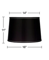 Springcrest Sydnee Collection Satin Black Medium Drum Lamp Shade 14" Top x 16" Bottom x 11" Slant x 11" High (Spider) Replacement with Harp and Finial