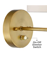 Amid on Modern Indoor Wall Mount Lamp Warm Brass Metal Ring Plug In Light Fixture Dimmable White Drum Shade for Bedroom Bedside House Reading Living R
