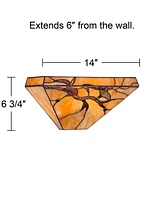 Budding Branch Tiffany Style Wall Light Sconces Set of 2 Copper Amber Art Glass Hardwired 14" Fixture for Bedroom Bathroom Vanity Living Family Room H