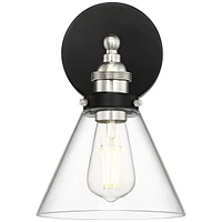 Burke Industrial Modern Wall Light Sconce Black Brushed Nickel Hardwired 7 1/4" Fixture Led Clear Glass Cone Shade for Bedroom Bathroom Vanity Living