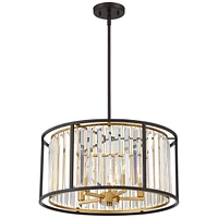 Possini Euro Design Brenna Bronze Gold Small Pendant Chandelier 20" Wide Modern Clear Crystal Drum Shade 5-Light Fixture Dining Room House Foyer Entry