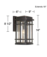 Neri Mission Industrial Box-Shaped Outdoor Wall Light Fixture Oil Rubbed Bronze 16" Clear Seedy Glass for Exterior House Porch Patio Outside Deck Fron